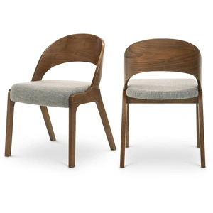Meridian Furniture Woodson Linen Dining Chair with Walnut Veneer Base (Set of 2)