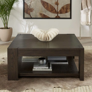 Liberty Furniture Lennox Hill Oversized Square Wood Cocktail Table, Bark