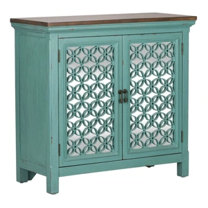 Liberty Furniture Kensington Wood Accent Cabinet w/2 Doors, Turquoise & Worn Wood Tone