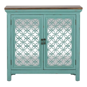 Liberty Furniture Kensington Wood Accent Cabinet w/2 Doors, Turquoise & Worn Wood Tone
