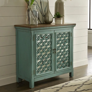 Liberty Furniture Kensington Wood Accent Cabinet w/2 Doors, Turquoise & Worn Wood Tone