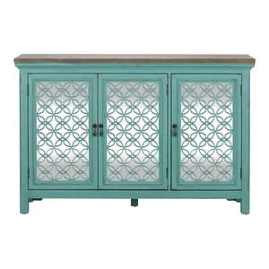 Liberty Furniture Kensington Wood Accent Cabinet w/3 Doors, Turquoise & Worn Wood Tone