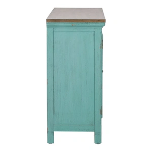 Liberty Furniture Kensington Wood Accent Cabinet w/3 Doors, Turquoise & Worn Wood Tone