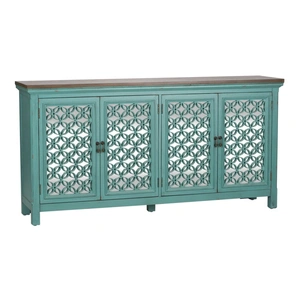 Liberty Furniture Kensington Wood Accent Cabinet w/4 Doors, Turquoise & Worn Wood Tone