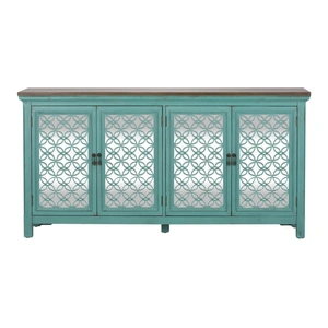 Liberty Furniture Kensington Wood Accent Cabinet w/4 Doors, Turquoise & Worn Wood Tone
