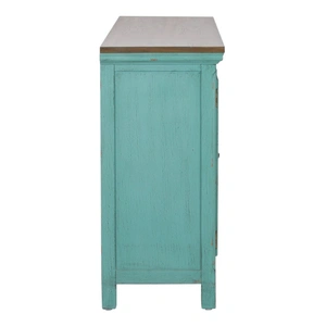 Liberty Furniture Kensington Wood Accent Cabinet w/4 Doors, Turquoise & Worn Wood Tone