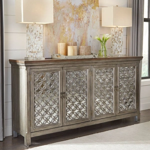Liberty Furniture 4-Door Mirrored Accent Cabinet | 72-Inch Storage Sideboard