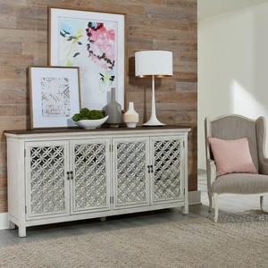 Liberty Furniture 4-Door Mirrored Accent Cabinet | 72-Inch Storage Sideboard