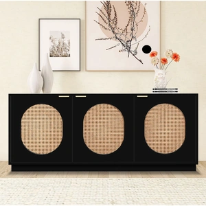 Meridian Furniture Cane 3-Door Wood Veneer Sideboard