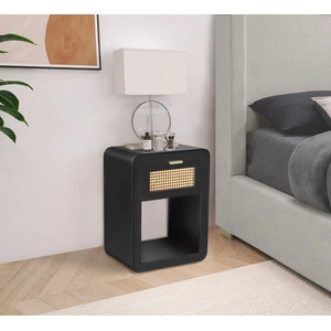Meridian Furniture Langham 18-inch 1-Drawer Wood Veneer & Natural Cane Nightstand, Black