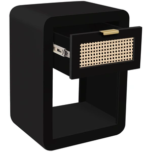 Meridian Furniture Langham 18-inch 1-Drawer Wood Veneer & Natural Cane Nightstand, Black