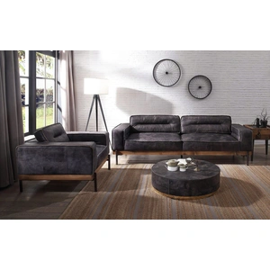AF Modern Silchester Top Grain Leather Living Room Set, Antique Ebony