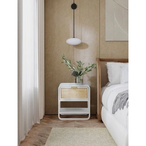 Meridian Furniture Sage 1-Drawer Wood Nightstand with Natural Cane Drawer Front