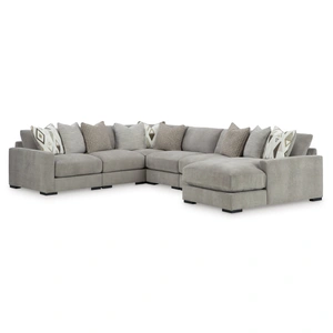 Ashley Furniture Aslan Court Fabric Right 6-Piece Sectional w/Chaise, Pebble