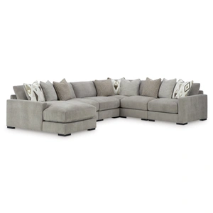 Ashley Furniture Aslan Court Fabric Left 6-Piece Sectional w/Chaise, Pebble