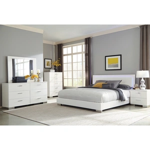 Coaster Felicity Panel Bedroom Set w/LED Lighting, Glossy White