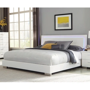 Coaster Felicity Panel Bed w/LED Lighting, Glossy White