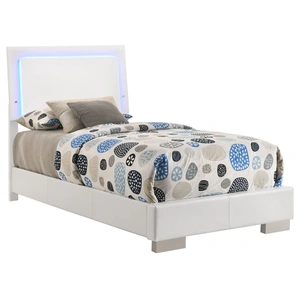 Coaster Felicity Panel Bed w/LED Lighting, Glossy White