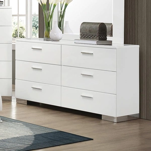 Coaster Felicity Wood Double Dresser w/6 Drawers in Glossy White