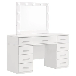 Coaster Felicity Vanity Desk w/9 Drawers & Lighted Mirror , White High Gloss