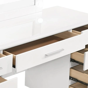Coaster Felicity Vanity Desk w/9 Drawers & Lighted Mirror , White High Gloss