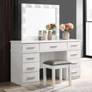 Coaster Felicity Upholstered Vanity Stool, Glossy White/Metallic