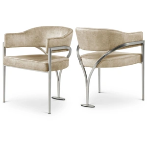 Meridian Furniture Madelyn Velvet Dining Chair with Brushed Chrome Metal Frame (Set of 2)