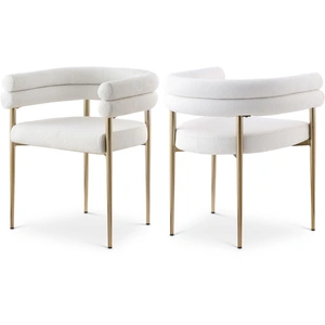Meridian Furniture Brielle Boucle Fabric Dining Chair with Brushed Brass Base (Set of 2)