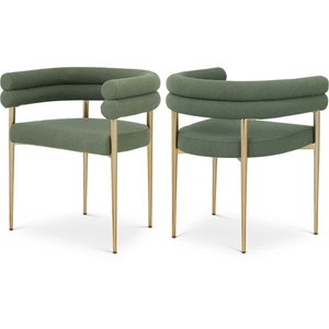 Meridian Furniture Brielle Boucle Fabric Dining Chair with Brushed Brass Base (Set of 2)