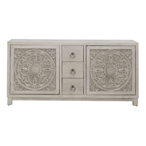 Liberty Furniture Sundance Wood 60-Inch Accent Cabinet w/2 Doors & 3 Drawers, Antique Linen
