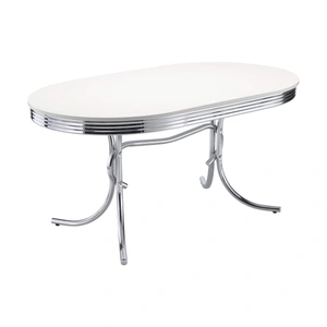 Coaster Retro Oval Dining Table with Chrome Base, White/Chrome