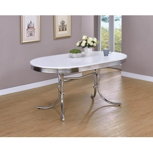 Coaster Retro Oval Dining Table with Chrome Base, White/Chrome