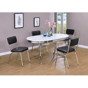 Coaster Retro Oval Dining Table with Chrome Base, White/Chrome