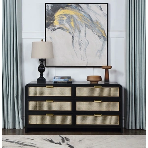 Meridian Furniture Sage 6-Drawer Wood Dresser with Natural Cane Drawer Front