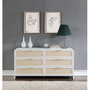 Meridian Furniture Sage 6-Drawer Wood Dresser with Natural Cane Drawer Front