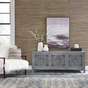 Liberty Furniture Marisol Wood 65-Inch Accent TV Stand w/3 Doors, Weathered Honey & Soft Wash Gray