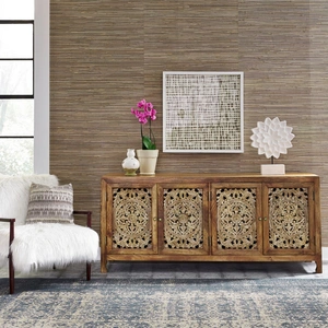 Liberty Furniture Marisol Wood 74-Inch Accent TV Stand w/4 Doors, Weathered Honey & Soft Wash Gray