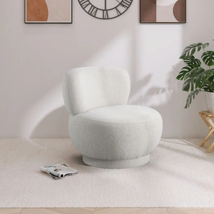 Meridian Furniture Calais Boucle Fabric Accent Chair with Upholstered Base in Cream