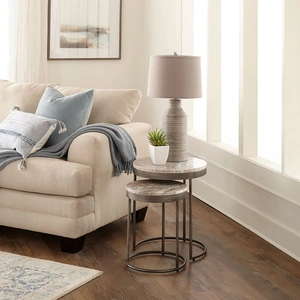 Liberty Furniture Eclipse Round Marble/Metal Top Nesting Tables, Graystone