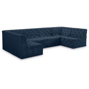 Meridian Furniture Tuft 128-inch 6-Piece Velvet Modular U-Shape Sectional