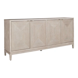 Liberty Furniture Kinsley Wood Accent Cabinet w/4 Doors in Washed Taupe & Silver Champagne