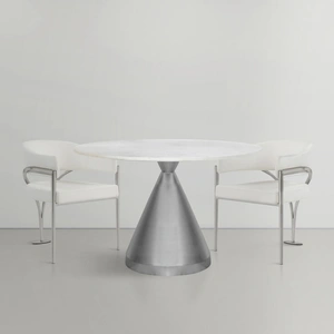 Meridian Furniture Emery 48-inch Round Marble Dining Table with Stainless Steel Base, White