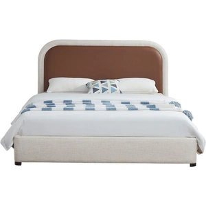 Meridian Furniture Blake Two Tone Faux Leather & Linen Fabric Bed, Brown