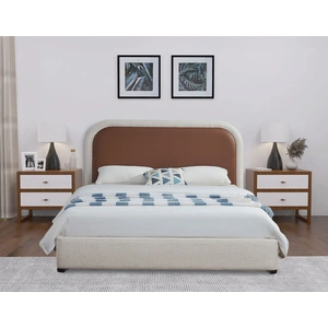 Meridian Furniture Blake Two Tone Faux Leather & Linen Fabric Bed, Brown