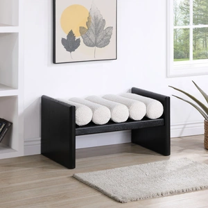 Meridian Furniture Waverly 32-inch Boucle Fabric Bench with Solid Wood Rich Black Finish
