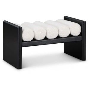 Meridian Furniture Waverly 32-inch Boucle Fabric Bench with Solid Wood Rich Black Finish