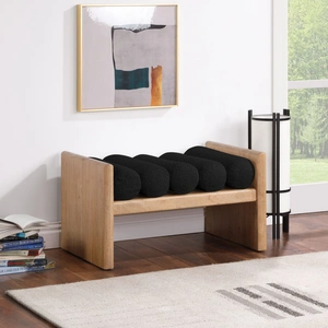 Meridian Furniture Waverly 32-inch Boucle Fabric Bench with Solid Wood Rich Natural Finish
