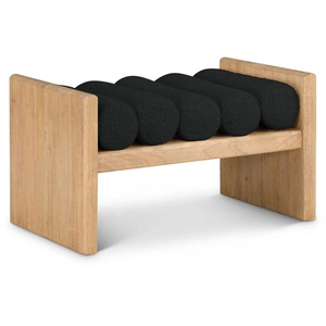 Meridian Furniture Waverly 32-inch Boucle Fabric Bench with Solid Wood Rich Natural Finish