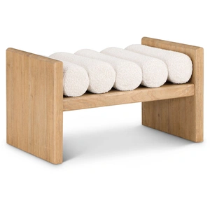 Meridian Furniture Waverly 32-inch Boucle Fabric Bench with Solid Wood Rich Natural Finish