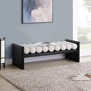 Meridian Furniture Waverly 52-inch Boucle Fabric Bench with Solid Wood Rich Black Finish